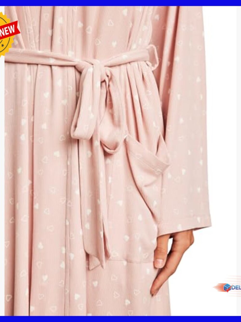 Ultra Soft Rib Robe Below Knee Length Relaxed Fit Patch Pockets - Picture 2 of 4